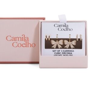 💛▪️Camila Coelho▪️ Golden Tone Bow and mini huggie Earrings 3 PAIRS Set NWT